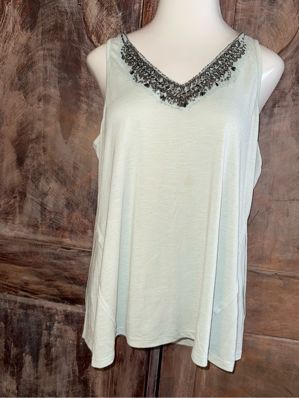 Maurices Mint Beaded V-Neck Tank Top